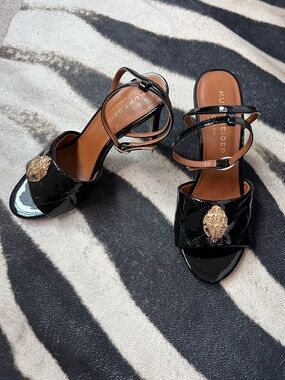 Kurt Geiger Black Patent Leather Gold-Embellished Strappy Heels